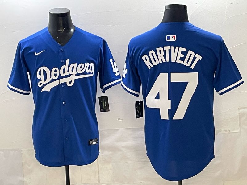 Men 2025 Los Angeles Dodgers #47 Rortvedt Blue Game Nike MLB Jersey style 005